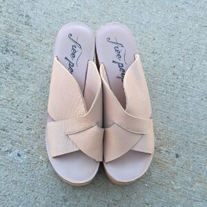 Free People Blush Leather Slide Sandals - Blush Pink